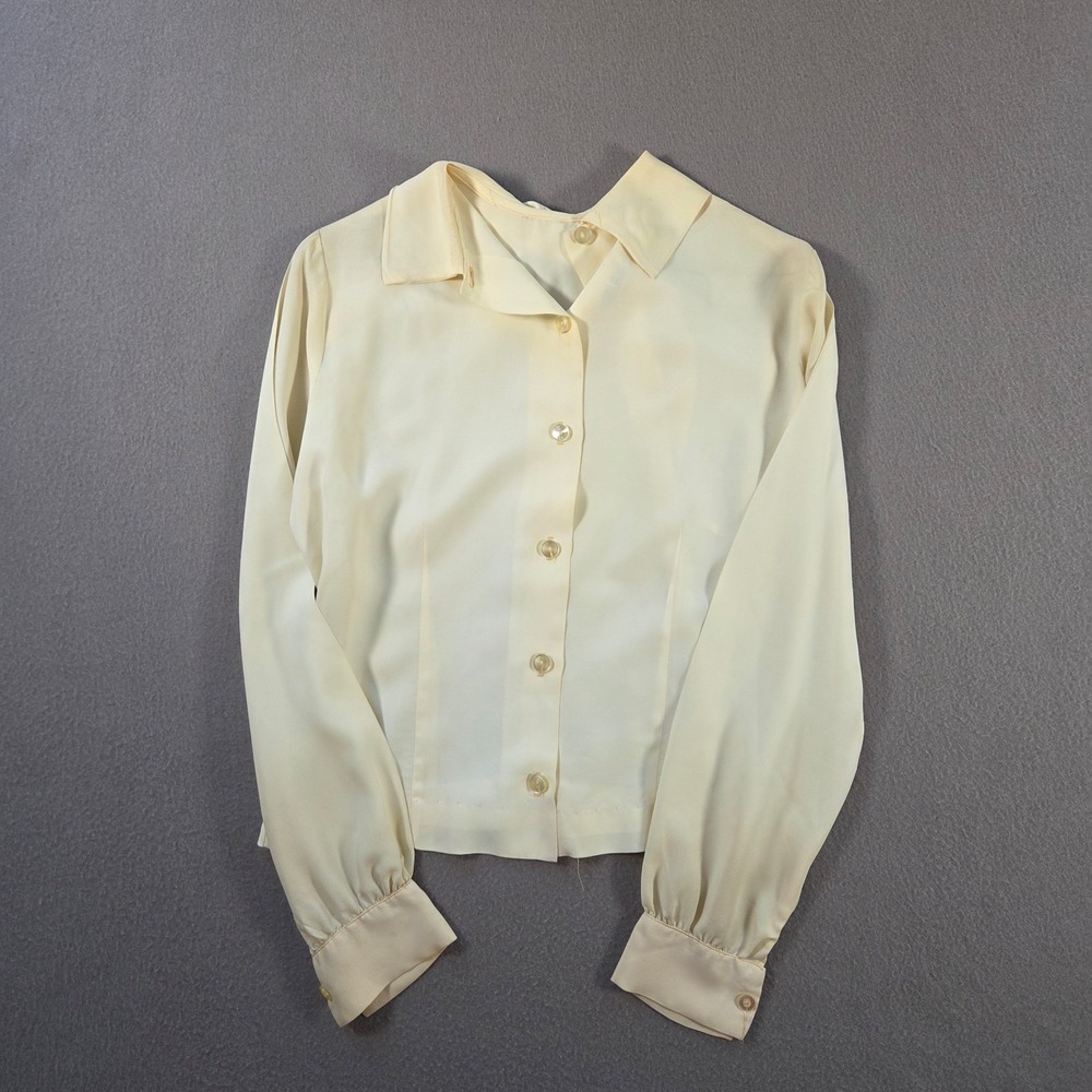 Vintage Alice Stuart Top Womens Small Silk Back Bow Neck Tie Blouse Button 80s